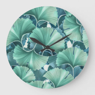Reloj Redondo Grande Flores tropicales, hojas, fondo sin costura