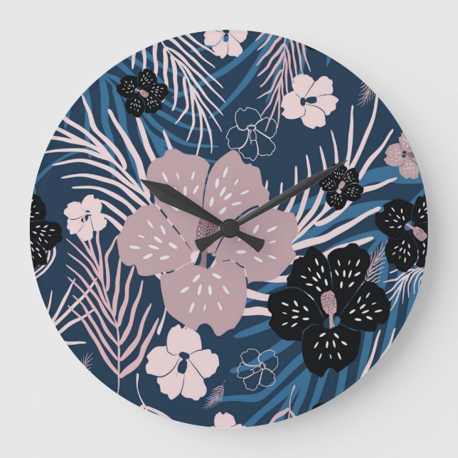 Reloj Redondo Grande Flores tropicales Palm Leaves Textura (Anverso)