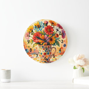 Reloj Redondo Grande Flores Vibrantes, Lunares Coloridos,