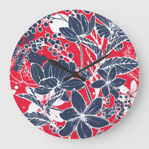 Reloj Redondo Grande Flores Vintage dibujadas a mano, patrón elegante.