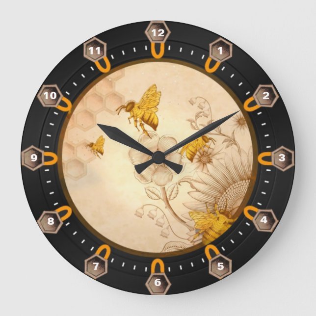 Reloj Redondo Grande Flores y abejas (Anverso)