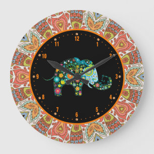 Reloj Redondo Grande Flores y elefante retros coloridos 4