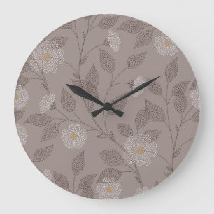 Reloj Redondo Grande Flores y hojas bordadas, diseño sin fisuras.