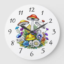 Reloj Redondo Grande Flores y hongos mágicos y caprichosos