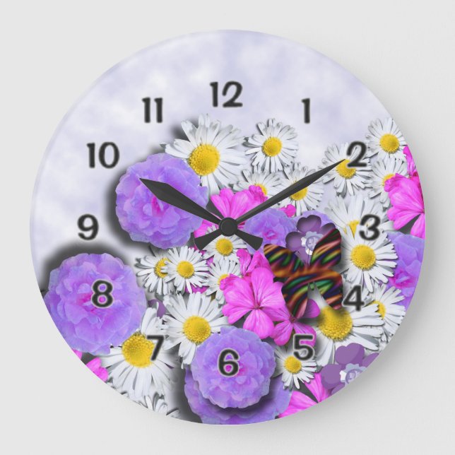 Reloj Redondo Grande Flores y mariposa (Anverso)