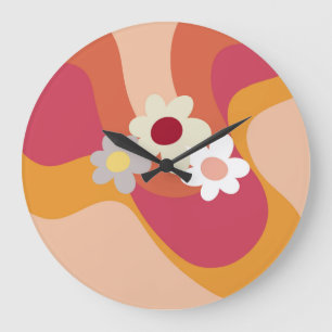 Reloj Redondo Grande Flores y olas de estilo retro