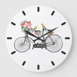 Reloj Redondo Grande Flores y pájaros de bicis románticas
