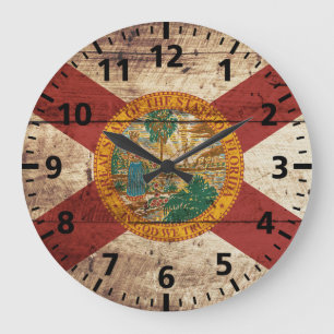 Reloj Redondo Grande Florida State Flag on Old Wood Grain