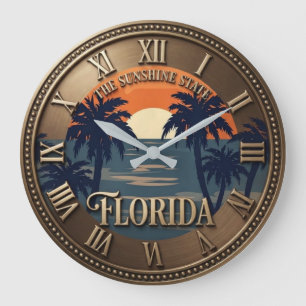 Reloj Redondo Grande Florida The Sunshine State Vintage Bronze Sunset