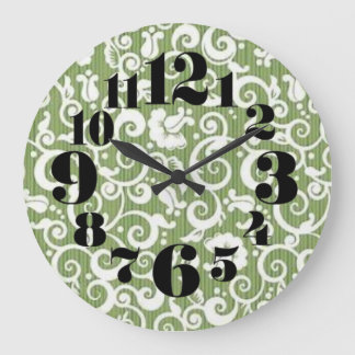 Reloj Redondo Grande Floritura floral verde y blanca
