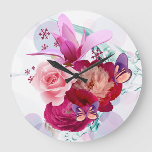 Reloj Redondo Grande Flower Decor 12 Wall Clocks & Numeral Options