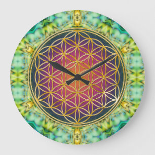 Reloj Redondo Grande Flower Of Life - gold - fractal 2