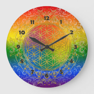 Reloj Redondo Grande Flower of Life - Ornament Rainbow gold