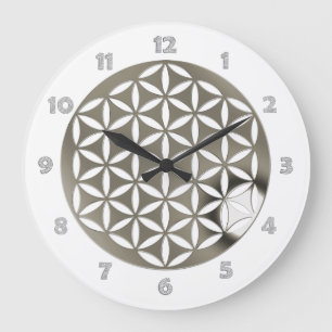 Reloj Redondo Grande FLOWER OF LIFE - silver + clock face numbers