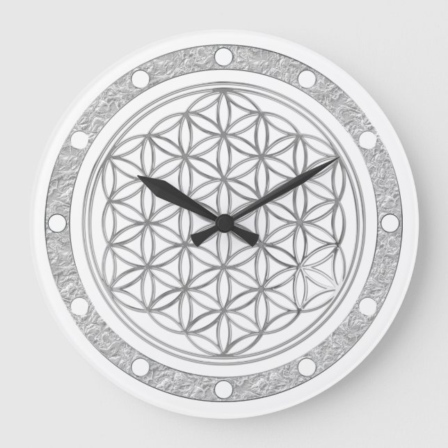Reloj Redondo Grande FLOWER OF LIFE - silver - clock face ring (Anverso)