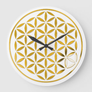 Reloj Redondo Grande FLOWER OF LIFE - stamp - gold / Blume des Lebens