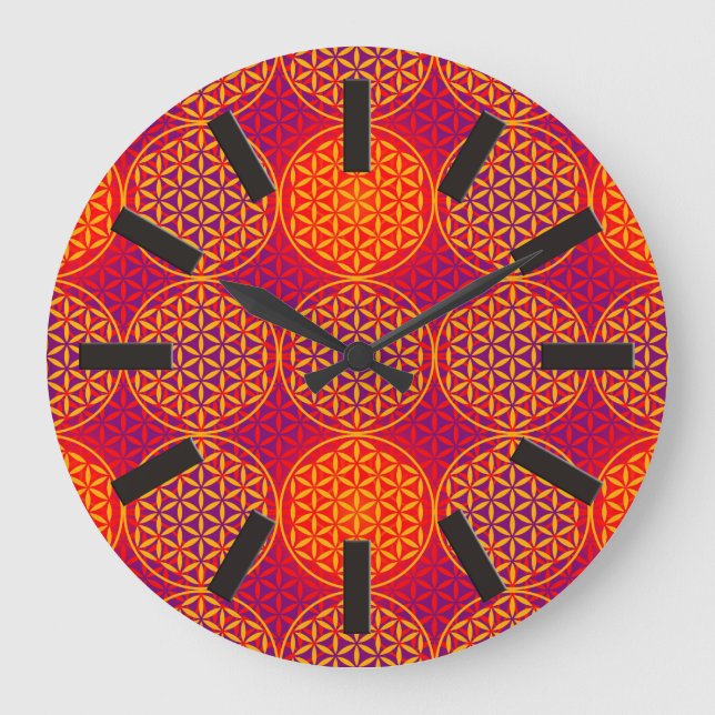 Reloj Redondo Grande Flower of Life - stamp pattern - orange pink (Anverso)