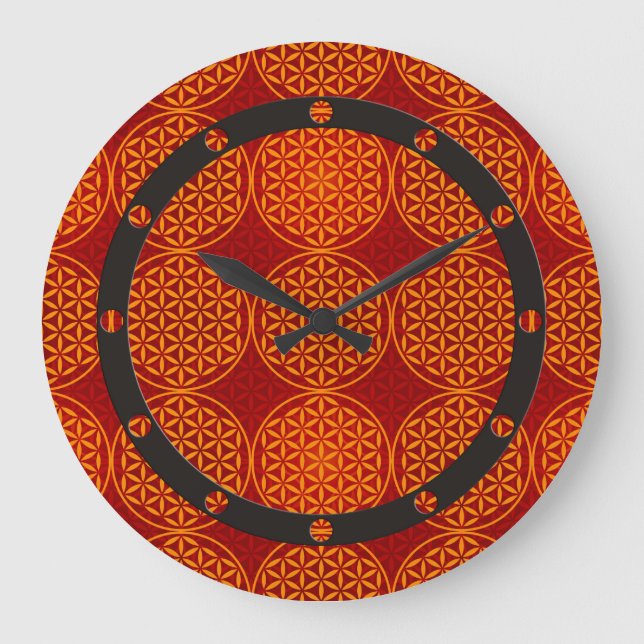 Reloj Redondo Grande Flower of Life - stamp pattern - orange red (Anverso)
