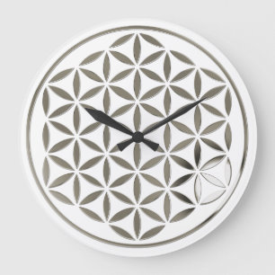 Reloj Redondo Grande FLOWER OF LIFE - stamp - silver / Blume des Lebens