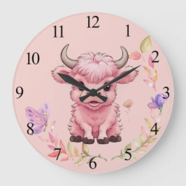 Reloj Redondo Grande Fluffy Pink Highlands Scottish Cow