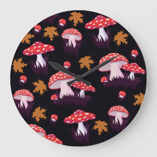 Reloj Redondo Grande Fly agaric, hojas de arce impresas