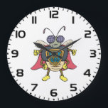 Reloj Redondo Grande Fly God Superhero Fly Insect Character<br><div class="desc">Keep time with a heroic twist using this Fly God wall clock. Featuring a large, colorful superhero insect character on the face, this clock is a functional piece of urban streetwear graphic art. The funny cartoon bug and retro comic art aesthetic make it a perfect addition to a bedroom, office,...</div>