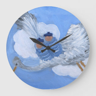 Reloj Redondo Grande Flying Babies and Stork Nursery Clock