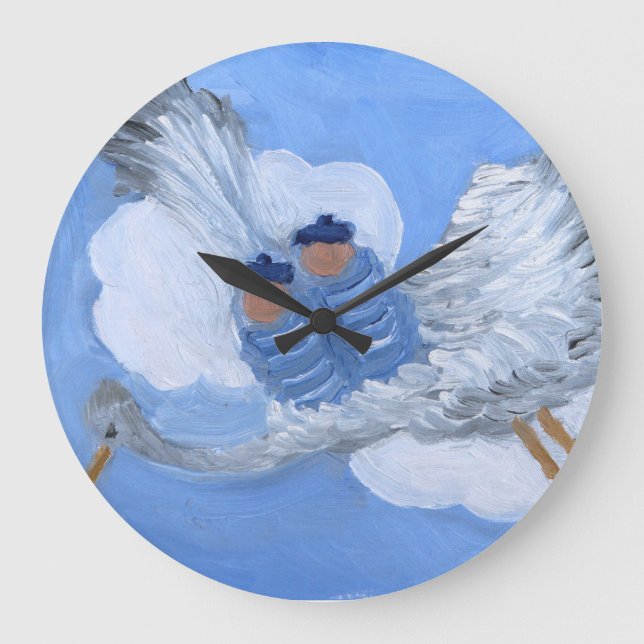 Reloj Redondo Grande Flying Babies and Stork Nursery Clock (Anverso)