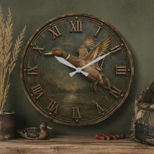 Reloj Redondo Grande Flying Duck Rustic Waterfowl Hunting Cabin Decor