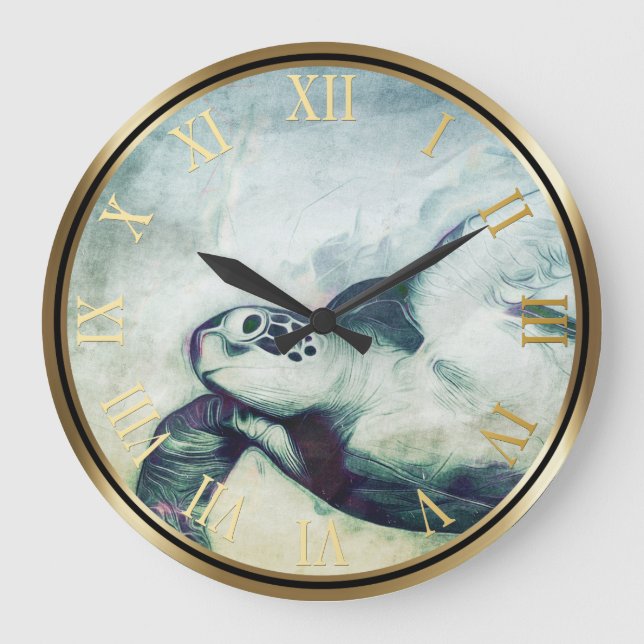 Reloj Redondo Grande Flying Green Sea Turtle | Wall Clocks (Anverso)