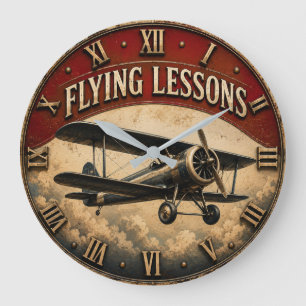 Reloj Redondo Grande Flying Lessons Vintage Biplane Classic Aviation