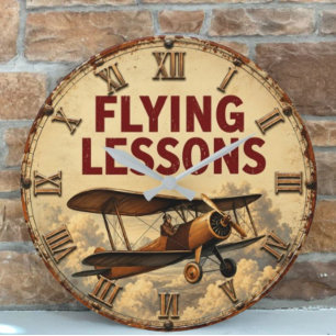 Reloj Redondo Grande Flying Lessons Vintage Biplane Retro Flight School
