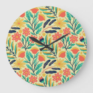 Reloj Redondo Grande Foliage de la Naturaleza: Patrón Floral sin Marea.