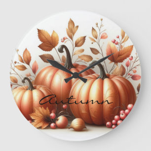Reloj Redondo Grande Foliage otoñal, manzanas y calabazas