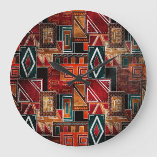 Reloj Redondo Grande Folk nativo, fondo ornamental gris.