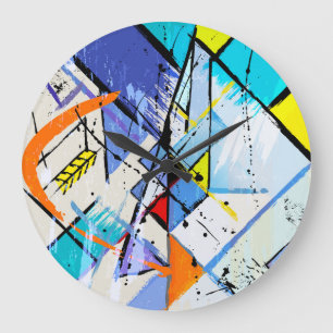 Reloj Redondo Grande Fondo abstracto, líneas geométricas, salpicaduras.
