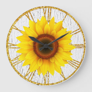 Reloj Redondo Grande Fondo agrietado de la pintura del girasol