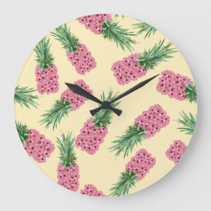 Reloj Redondo Grande Fondo amarillo rosa piña floral