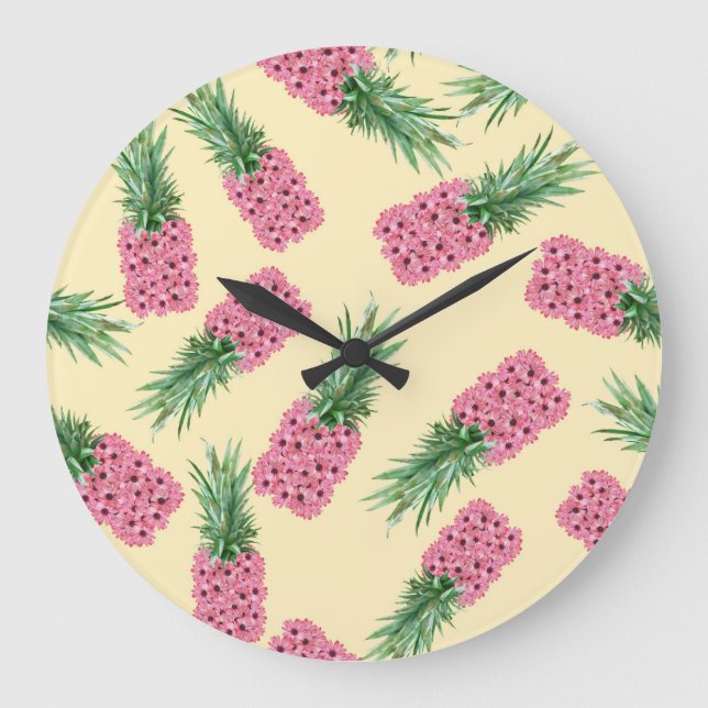 Reloj Redondo Grande Fondo amarillo rosa piña floral (Anverso)