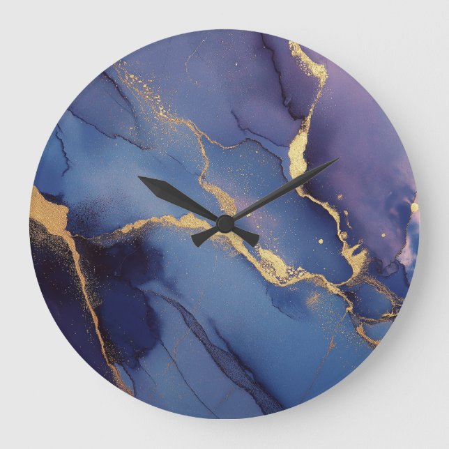 Reloj Redondo Grande Fondo azul con rachas y puntos dorados (Anverso)