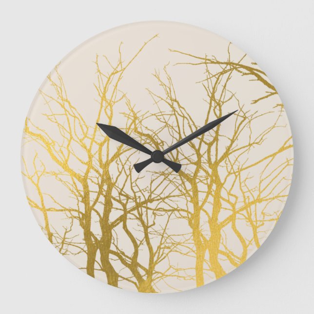 Reloj Redondo Grande Fondo Beige del patrón de ramas de árbol de oro (Anverso)