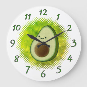 Reloj Redondo Grande Fondo de acuarela de dibujo de aguacate