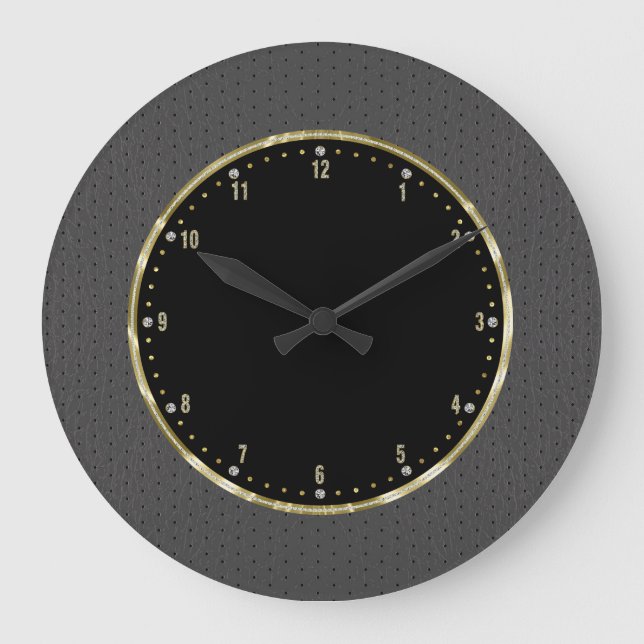 Reloj Redondo Grande Fondo de aspecto de cuero gris oscuro (Anverso)
