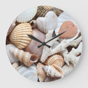 Reloj Redondo Grande Fondo de coral de conchas marinas con piedras