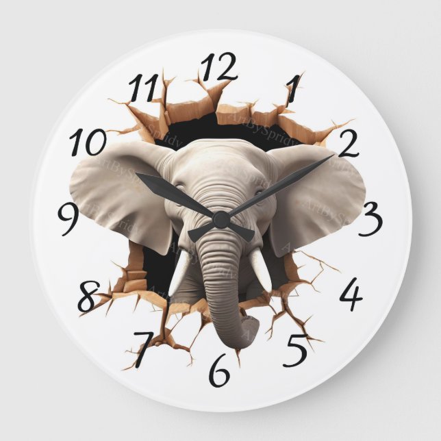 Reloj Redondo Grande Fondo de elefante cortado (Anverso)