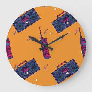 Reloj Redondo Grande Fondo de estilo retro 80, colorido.