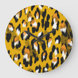 Reloj Redondo Grande Fondo de impresión animal de textura de leopardo