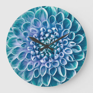 Reloj Redondo Grande Fondo de la macro de la flor turquesa Dahlia