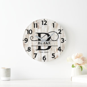 Reloj Redondo Grande Fondo de madera desgastada B Monograma