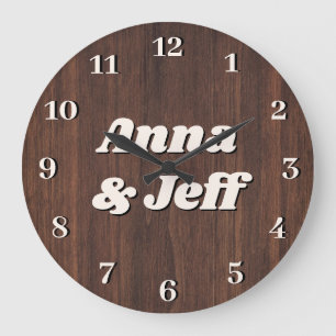 Reloj Redondo Grande Fondo de madera marrón Valentine Personalizado de